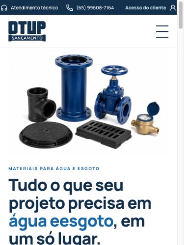 Página inicial da DTUP Saneamento com catálogo de materiais para água e esgoto